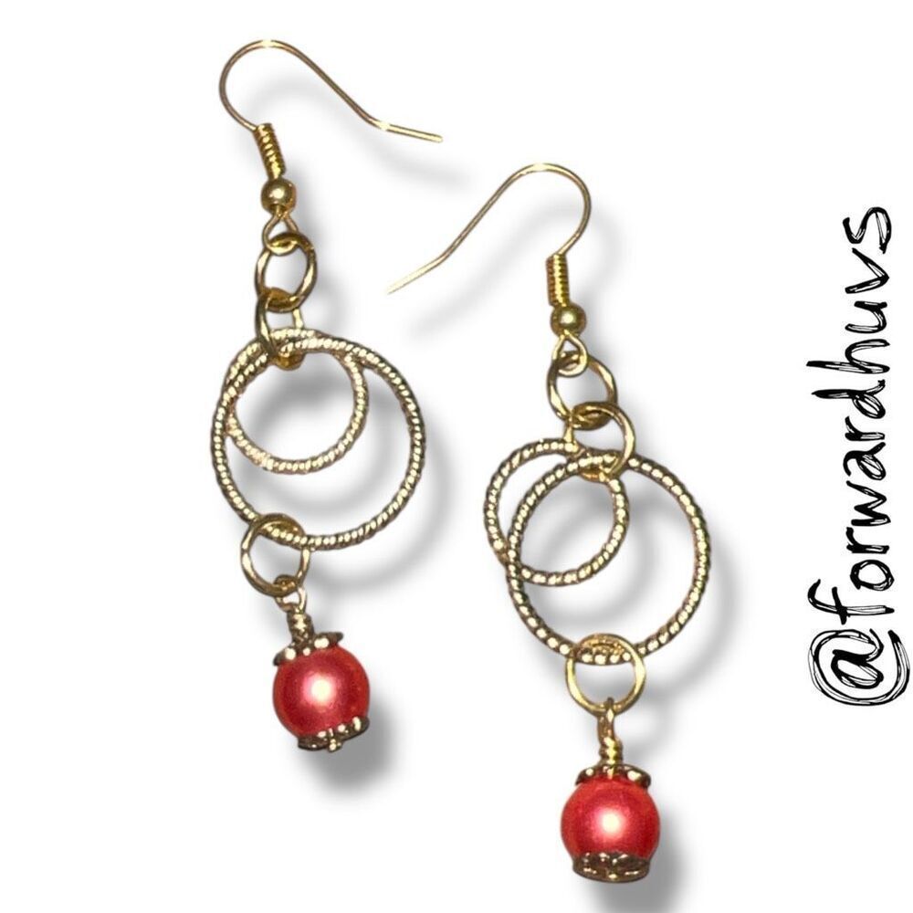 Bundle Sale 3 for $15 | Gold Tone Dangle Earrings with Pink Bead